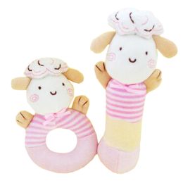 2PCS Plush Soft  Baby Rattles Toy Ring Rattle  Hand Grasp Rattle, Pink Sheep