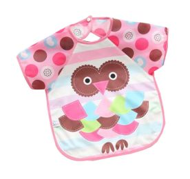 Pink Owl Short Sleeve Baby Eating Bibs Waterproof Playing Bibs