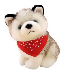 Super Cute Simulation Husky Doll Wearing In Red Triangle Towel Plush Puppy Dolls