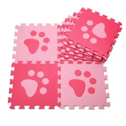 Colorful Waterproof Baby Foam Playmat Set-10pc, Red/Pink Foot