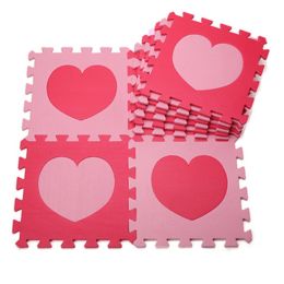 Colorful Waterproof Baby Foam Playmat Set-10pc, Red/Pink Heart