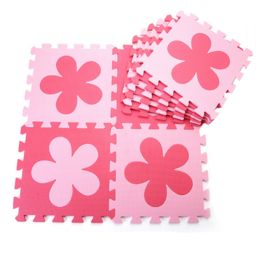 Colorful Waterproof Baby Foam Playmat Set-10pc, Red/Pink Flower