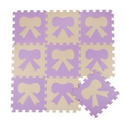 Colorful Waterproof Baby Foam Playmat Set-10pc, Beige/Purple Bow