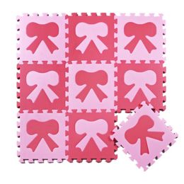 Colorful Waterproof Baby Foam Playmat Set-10pc, Red/ Pink Bow