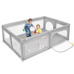 Extra-Large Safety Baby Fence with 50 Ocean Balls (Color: Gray)