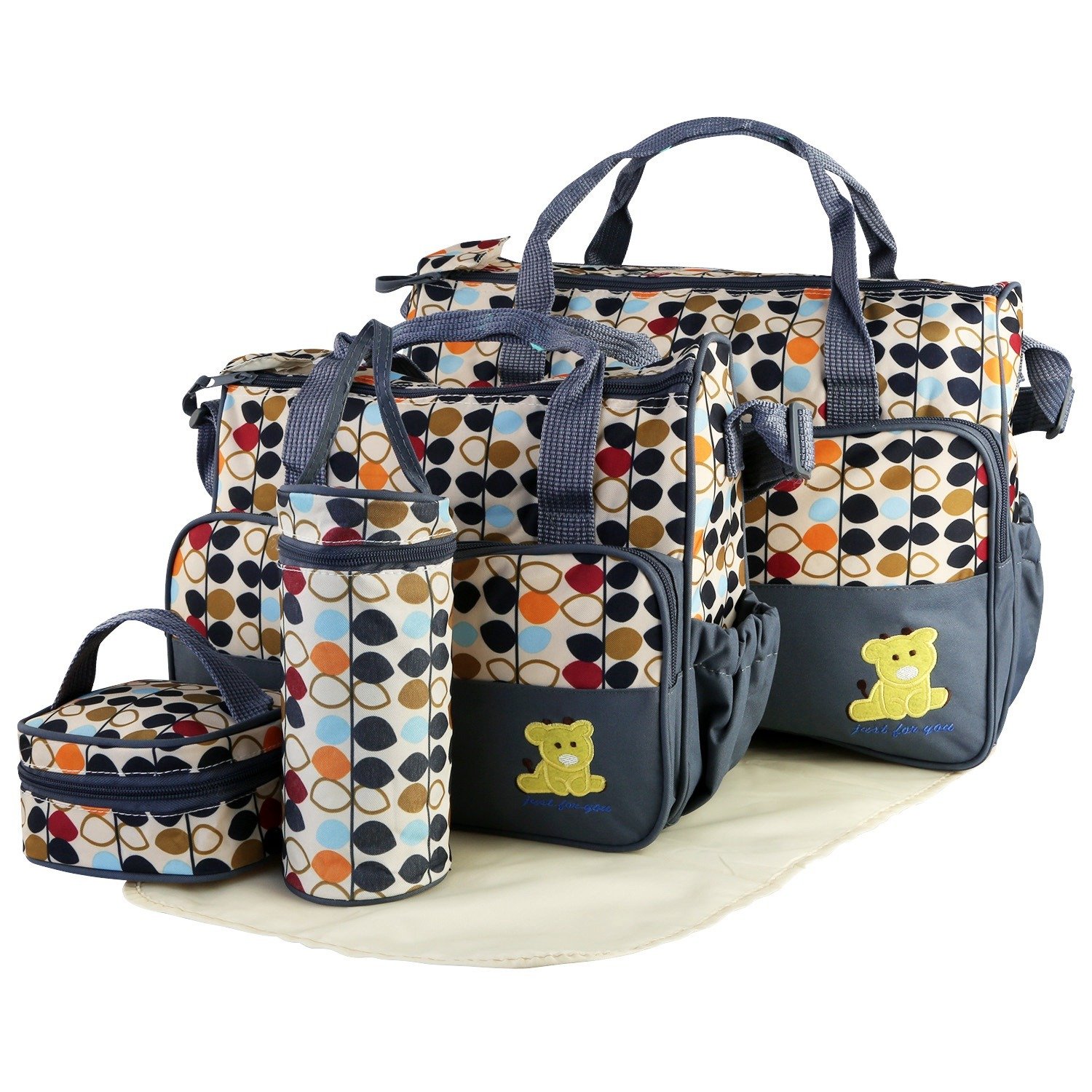 5PCS Baby Nappy Diaper Bags Set Mummy Diaper Shoulder Bags w/ Nappy Changing Pad Insulated Pockets Travel Tote Bags 5PCS Baby Nappy Diaper Bags Set Mummy Diaper Shoulder Bags w/ Nappy Changing Pad Insulated Pockets Travel Tote Bags